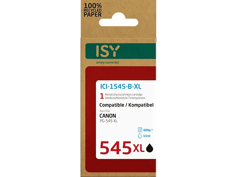 ISY ICI-1545-B-XL für Canon PG-545 XL, schwarz, wiederaufbereitet; Tintenpatrone