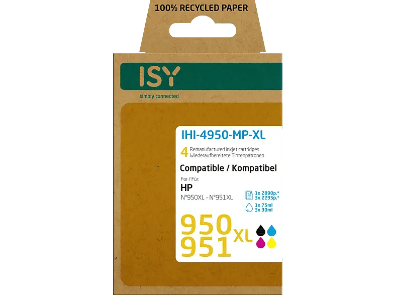ISY IHI-4950-MP-XL für HP 950XL & 951XL, farbig/schwarz, wiederaufbereitet; Tintenpatrone