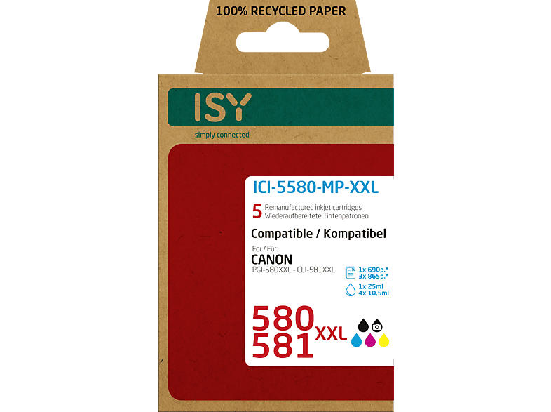 ISY ICI-5580-MP-XXL für Canon 580XXL & 581XXL, schwarz/farbig, wiederaufbereitet; Tintenpatrone