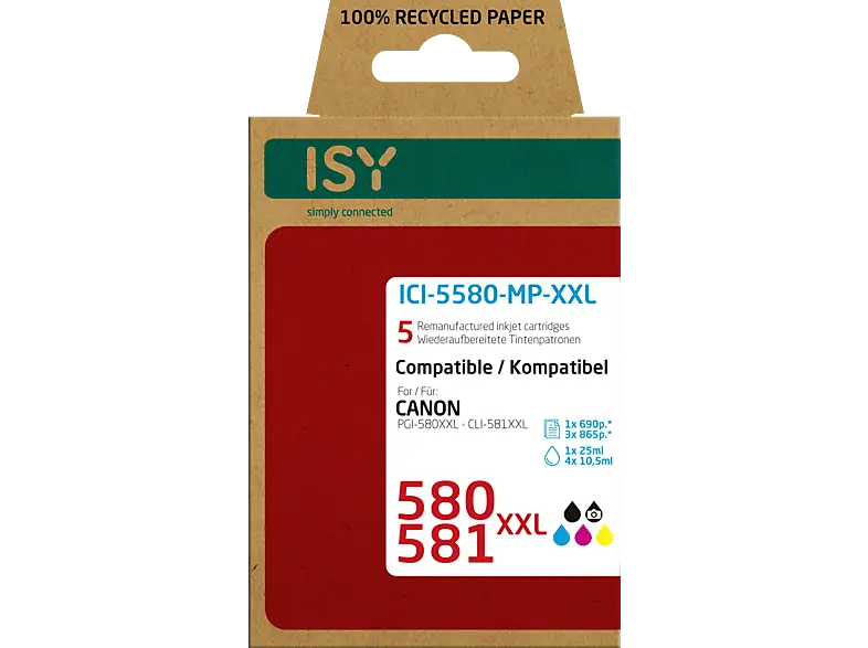 ISY ICI-5580-MP-XXL für Canon 580XXL & 581XXL, schwarz/farbig, wiederaufbereitet; Tintenpatrone