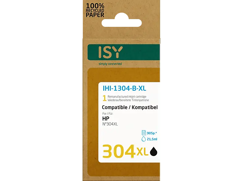 ISY IHI-1304-B-XL f&uuml;r HP 304XL, schwarz, wiederaufbereitet; Tintenpatrone