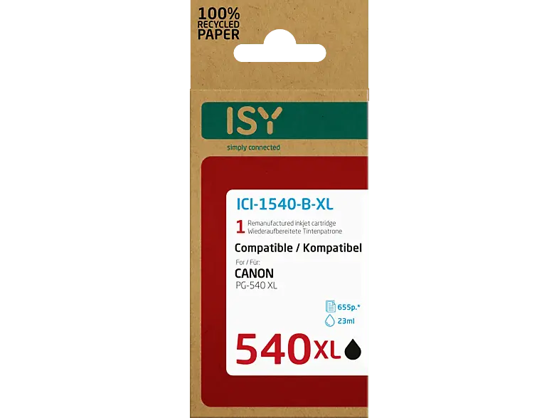 ISY ICI-1540-B-XL für Canon PG-540 XL, schwarz, wiederaufbereitet; Tintenpatrone