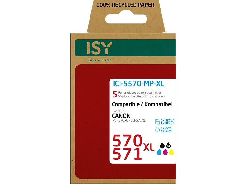 ISY ICI-5570-MP-XL für Canon 570XL & 571XL, schwarz/farbig, wiederaufbereitet; Tintenpatrone
