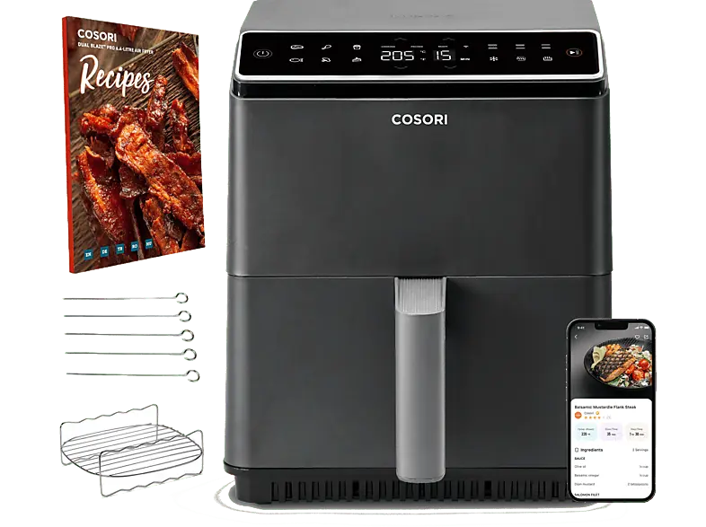 Cosori CAF-P681S Dual Blaze Pro™ Heißluftfritteuse mit Sprachsteuerung (6,4 l, 1700 Watt, Schwarz)