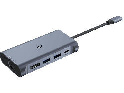 ISY IAD-1029 5-in-1 USB-C-Adapter mit 100W Power Delivery, USB 3.1 Gen1, Gb-LAN, DisplayProt 1.2, 4K60p, Aluminium, Grau