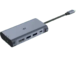 ISY IAD-1029 5-in-1 USB-C-Adapter mit 100W Power Delivery, USB 3.1 Gen1, Gb-LAN, DisplayProt 1.2, 4K60p, Aluminium, Grau