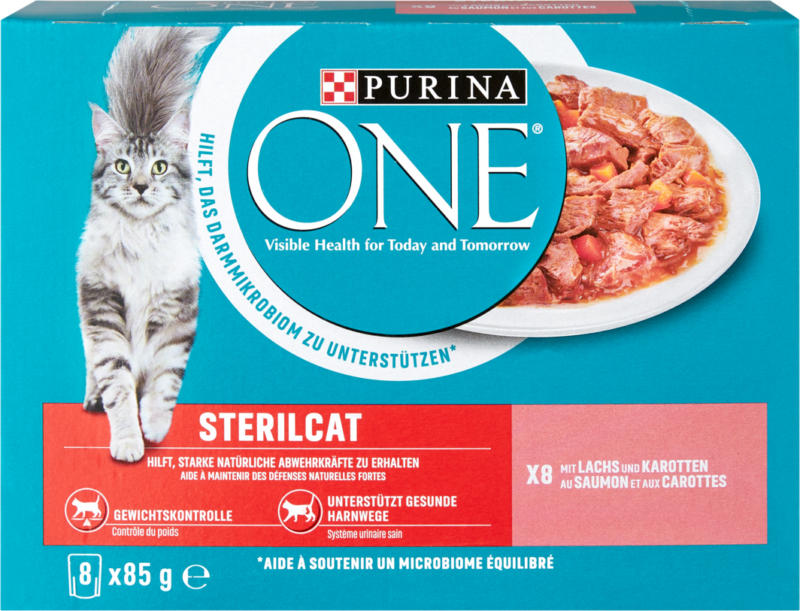 Cibo umido per gatti Salmone Sterilcat Purina ONE, 8 x 85 g