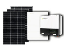 PV-Komplettanlage mit Speicher 7,68 kW (notstromfähig), 6 kWp, inkl. Hybrid-Wechselrichter und Zubehör für Bitumen Flachdach