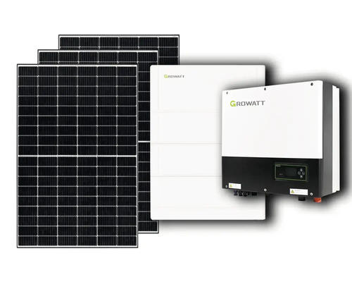 PV-Komplettanlage mit Speicher 7,68 kW (notstromfähig), 8 kWp, inkl. Hybrid-Wechselrichter und Zubehör für Bitumen Flachdach