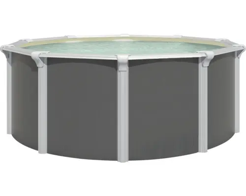 Aufstellpool Stahlwandpool-Set Green Line Evolution rund Ø 390x132 cm inkl. Sandfilteranlage, Einbauskimmer, Bodenschutzvlies & Verrohrungsset grau sand