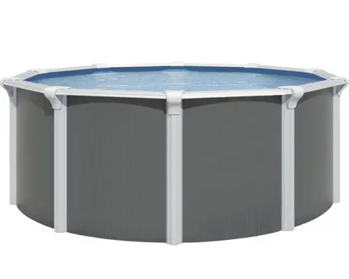 Aufstellpool Stahlwandpool-Set Green Line Evolution rund Ø 485x132 cm inkl. Sandfilteranlage, Einbauskimmer, Bodenschutzvlies & Verrohrungsset grau blau