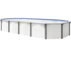 Aufstellpool Stahlwandpool-Set Green Line Evolution oval 635x390x132 cm inkl. Sandfilteranlage, Einbauskimmer, Bodenschutzvlies & Verrohrungsset weiß-grau blau