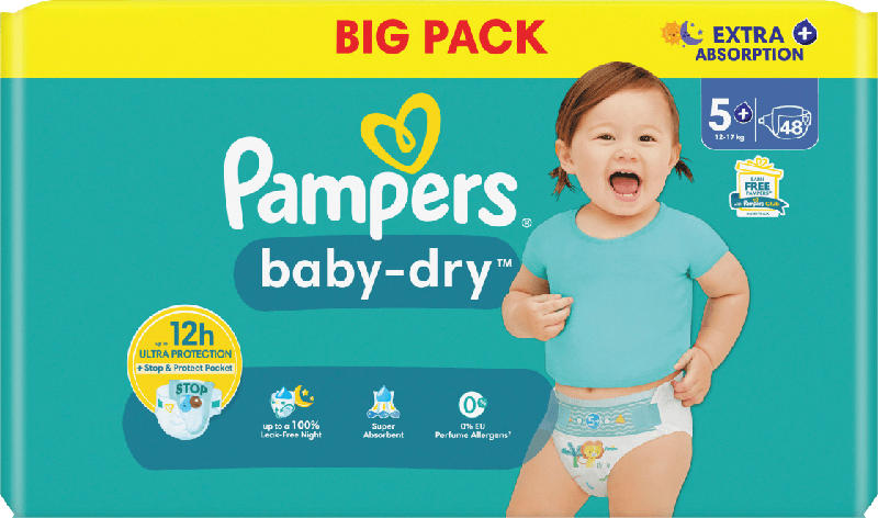 Pampers Windeln Baby Dry Gr.5+ Junior Plus (12-17kg), Big Pack