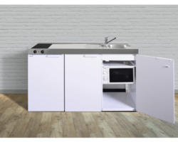 Miniküche Stengel Kitchenline MKM150 150x60 cm Becken rechts weiß glänzend mit Glaskeramikkochfeld