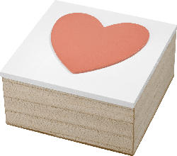 Dekorieren & Einrichten Holzbox mit Herz, weiß-rosa