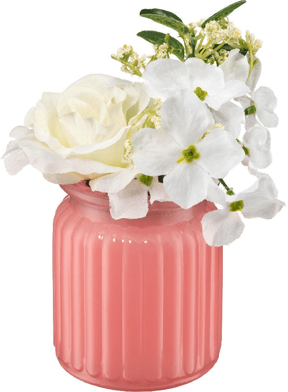Dekorieren & Einrichten Glasvase mit Blumenarrangement, rosa/weiß