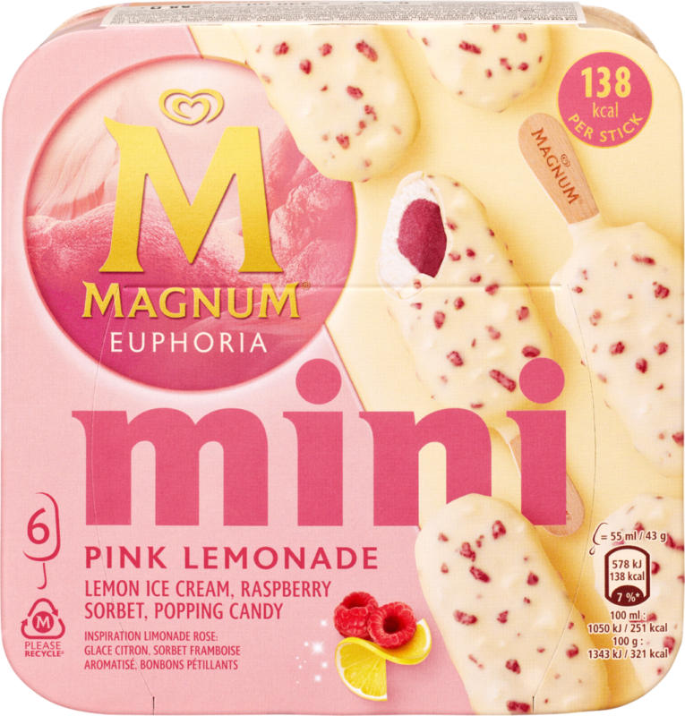 Gelato Pink Lemonade mini Magnum Euphoria, 6 x 55 ml