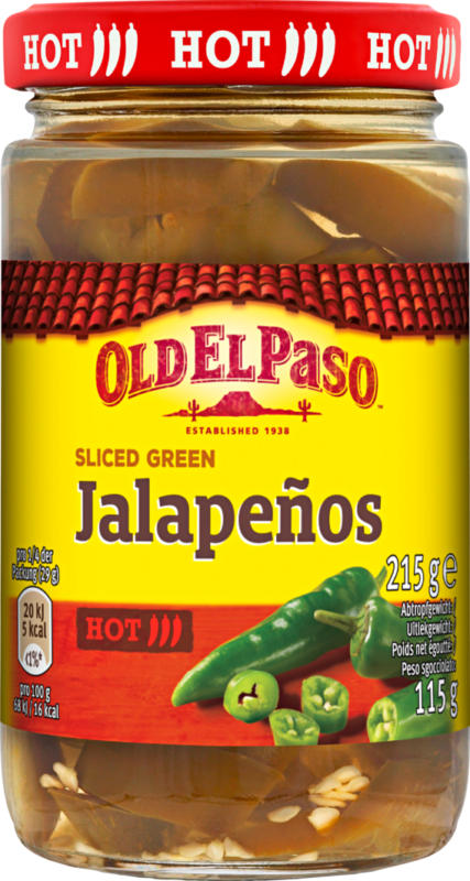 Old El Paso Sliced Jalapeños, en rondelles, 115 g
