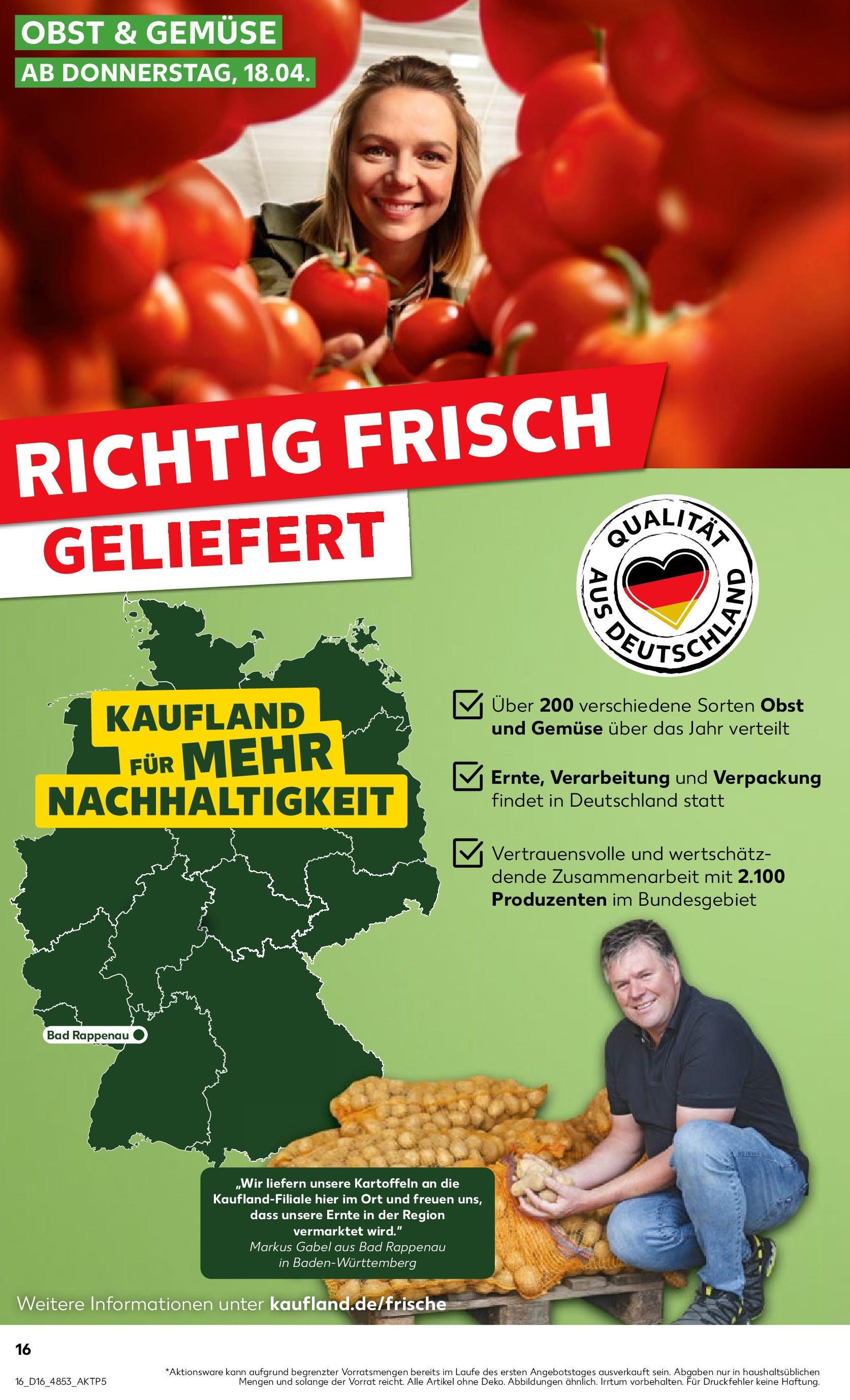 Kaufland - Bayern (ab 18.04.2024) » Angebote Online zum Blättern | Seite: 16 | Produkte: Bad, Kartoffeln, Gemüse, Obst
