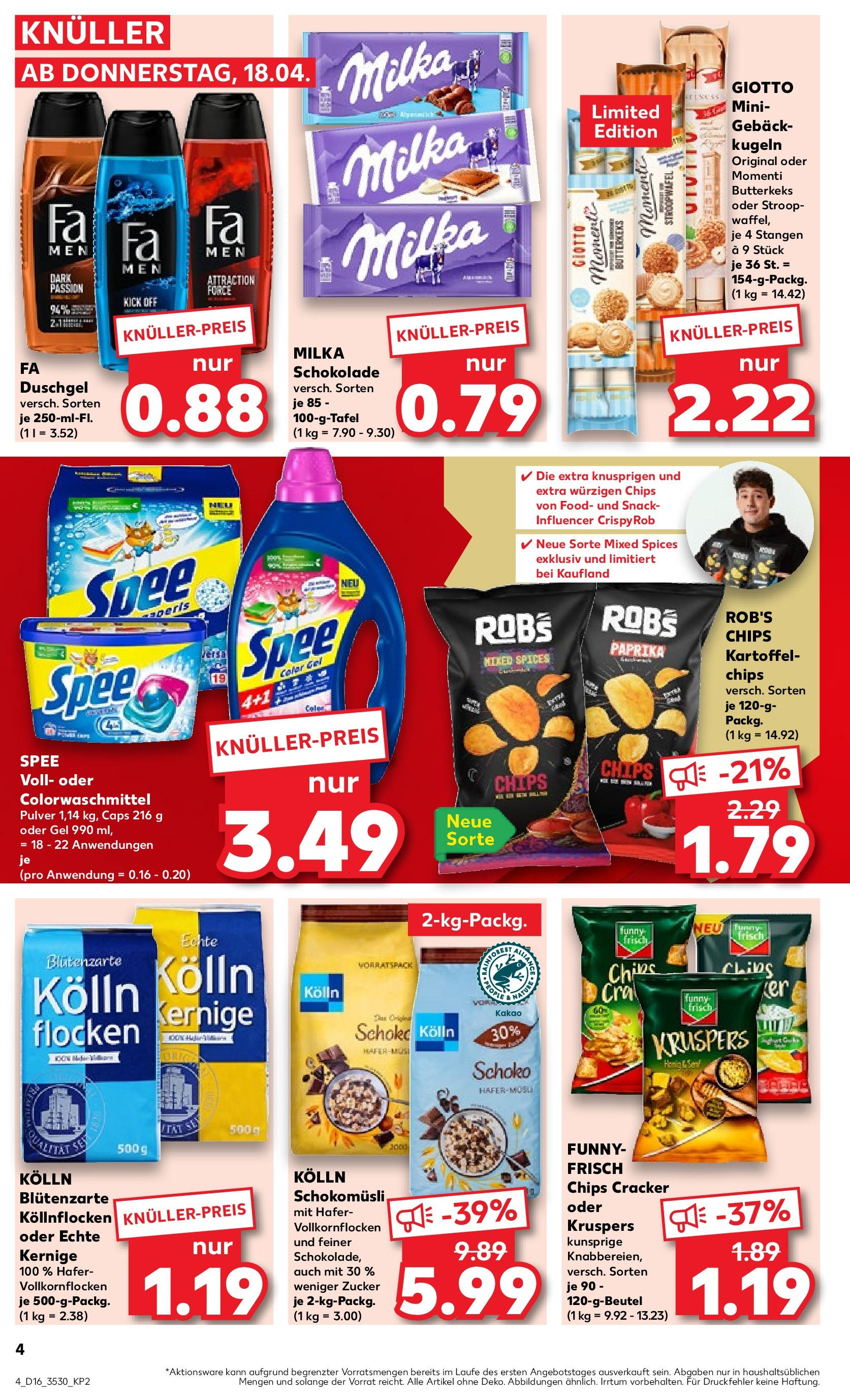 Kaufland Prospekt 	 (ab 18.04.2024) » Angebote Online zum Blättern | Seite: 4 | Produkte: Duschgel, Zucker, Chips, Flocken