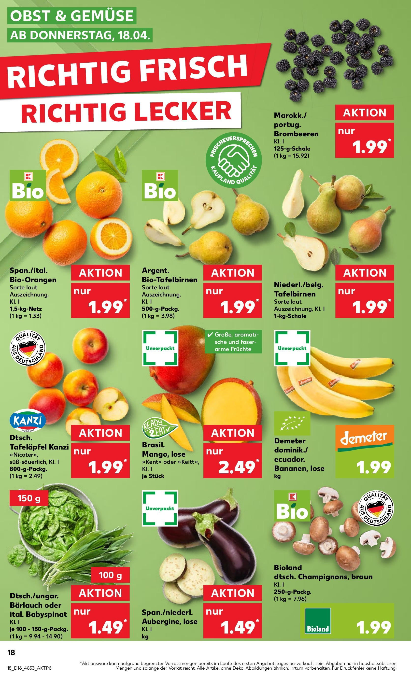 Kaufland - Bayern (ab 18.04.2024) » Angebote Online zum Blättern | Seite: 18 | Produkte: Gemüse, Obst