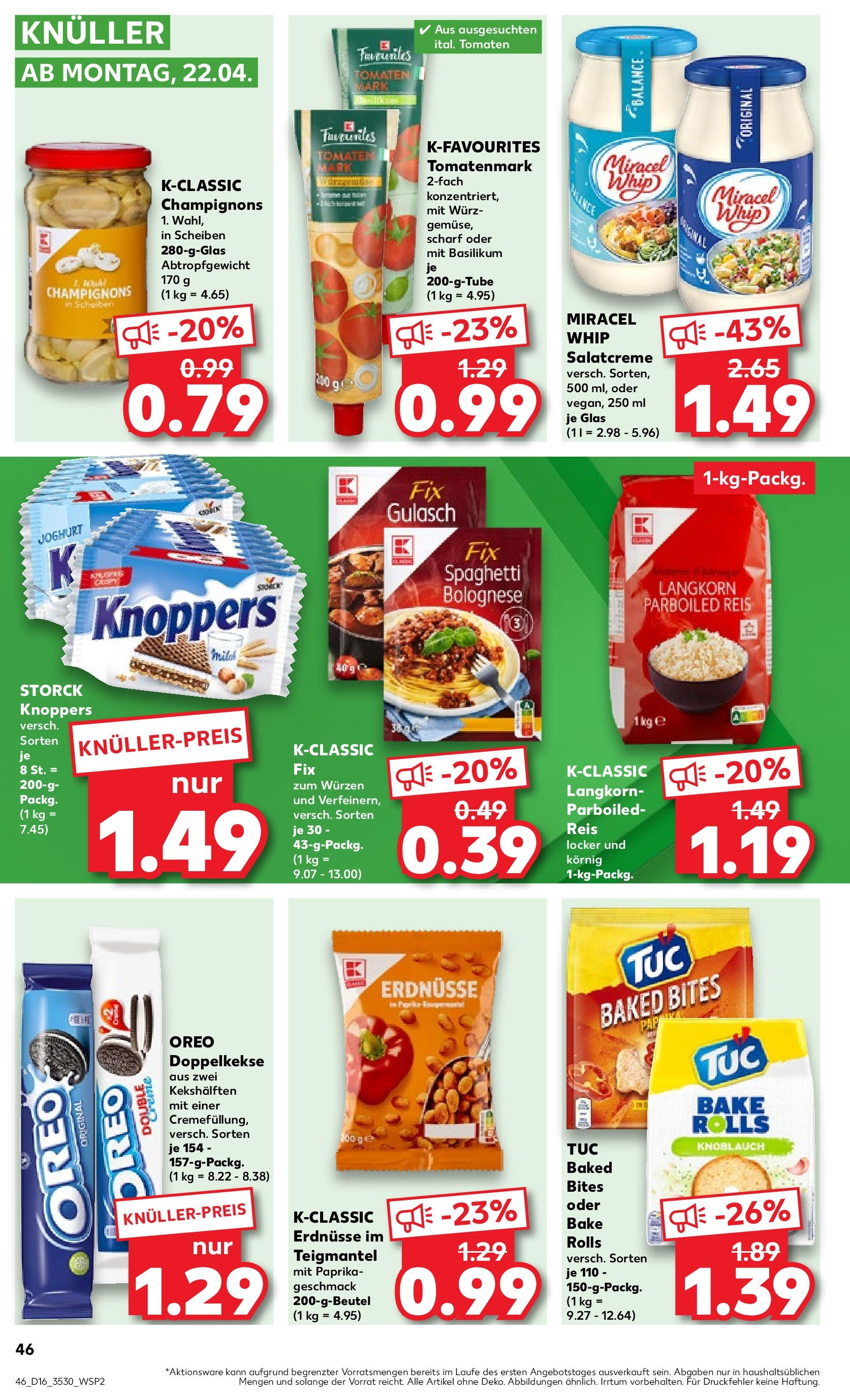 Kaufland Prospekt 	 (ab 18.04.2024) » Angebote Online zum Blättern | Seite: 46 | Produkte: Tomaten, Creme, Champignons, Reis