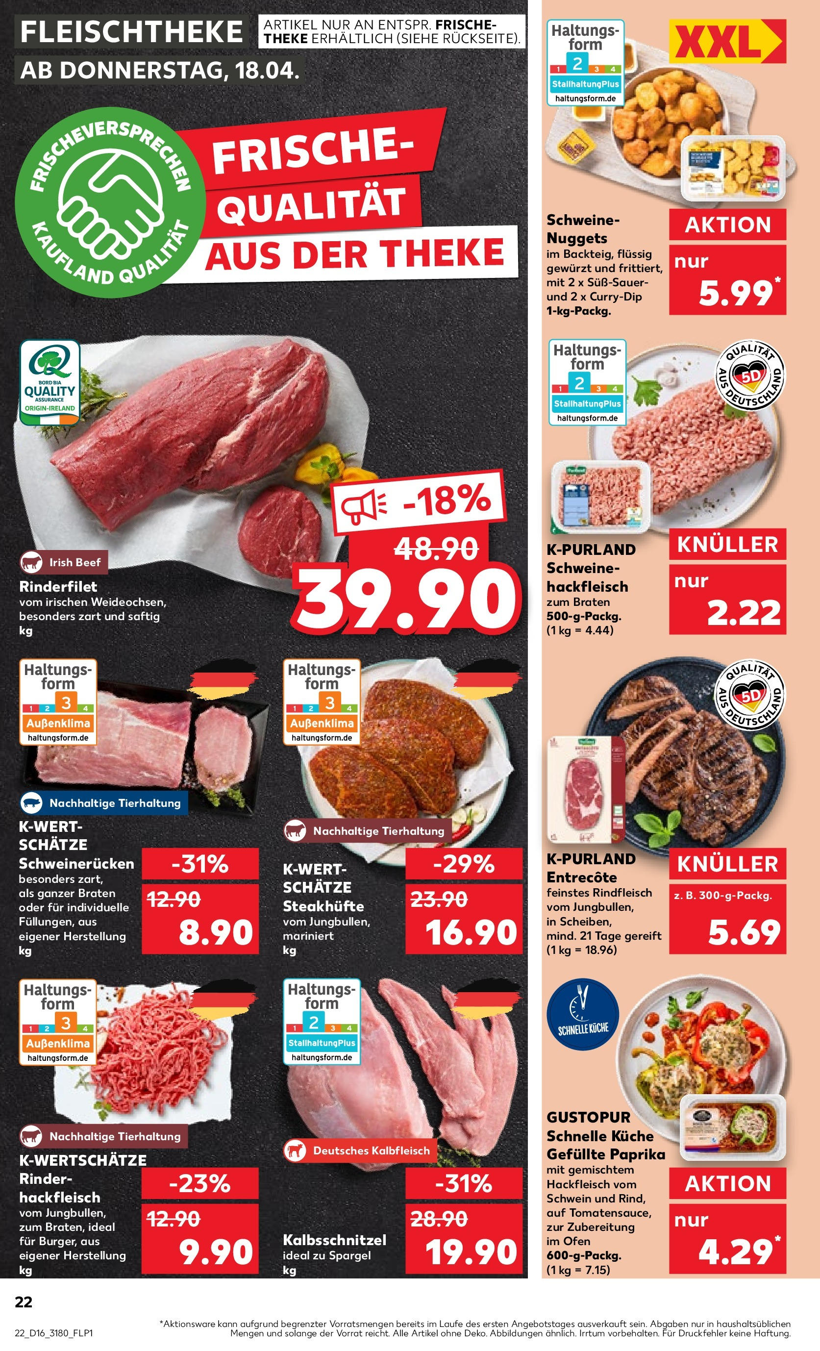 Kaufland Prospekt 	 (ab 18.04.2024) » Angebote Online zum Blättern | Seite: 22 | Produkte: Schweinefleisch