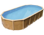 Hornbach Aufstellpool Stahlwandpool-Set Steely Supreme Wood oval 610x360x132 cm inkl. Sandfilteranlage, Skimmer, Leiter, Filtersand, Bodenschutzvlies & Anschlussschlauch Holzoptik