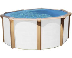 Aufstellpool Stahlwandpool-Set Supreme white-timber rund Ø 360x132 cm inkl. Sandfilteranlage, Skimmer, Leiter, Filtersand, Bodenschutzflies & Anschlussschlauch weiß/Holz