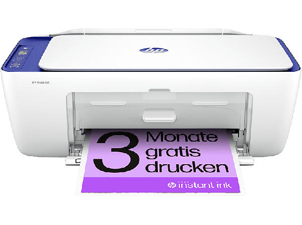 HP DeskJet 2821e Inkl. 3 Probemonate Instant Ink, Multifunktionsdrucker, WLAN, Weiß/Blau