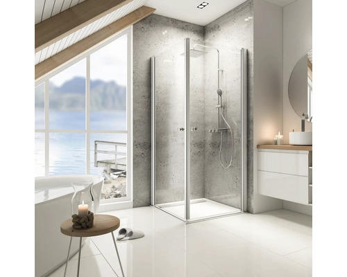 Eckeinstieg mit Drehtür Schulte Garant 900x900x2000 mm Echtglas Klar hell chromoptik