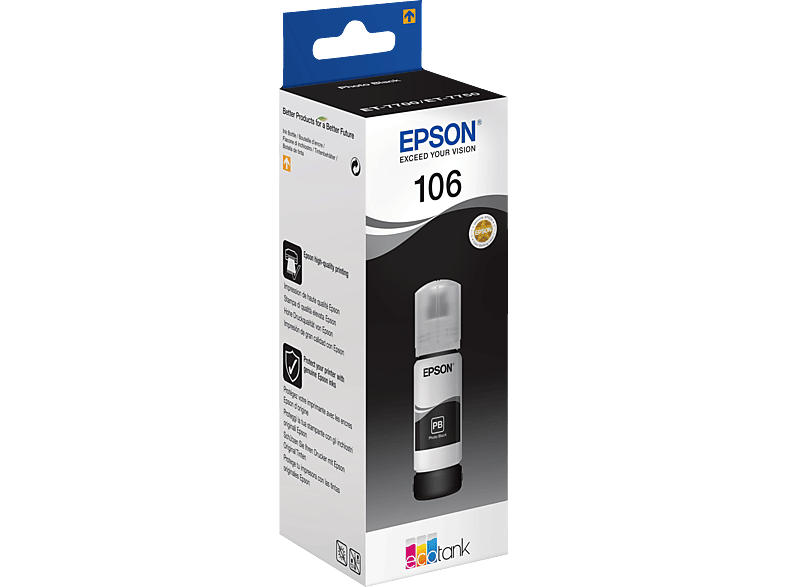 Epson EcoTank 106, Photo Schwarz, C13T00R140; Tintenpatrone