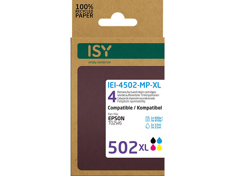 ISY IEI-4502-MP-XL Multipack4 Epson T3502, farbig/schwarz, wiederaufbereitet; Tintenpatrone