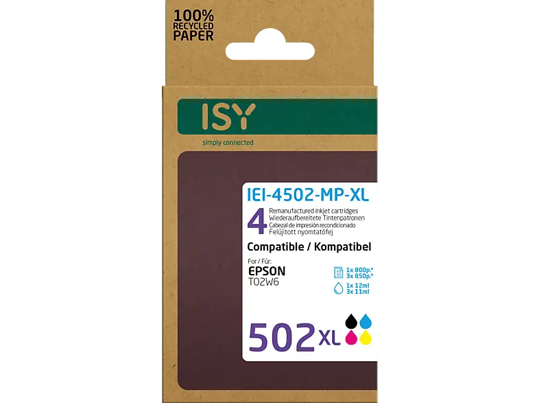 ISY IEI-4502-MP-XL Multipack4 Epson T3502, farbig/schwarz, wiederaufbereitet; Tintenpatrone