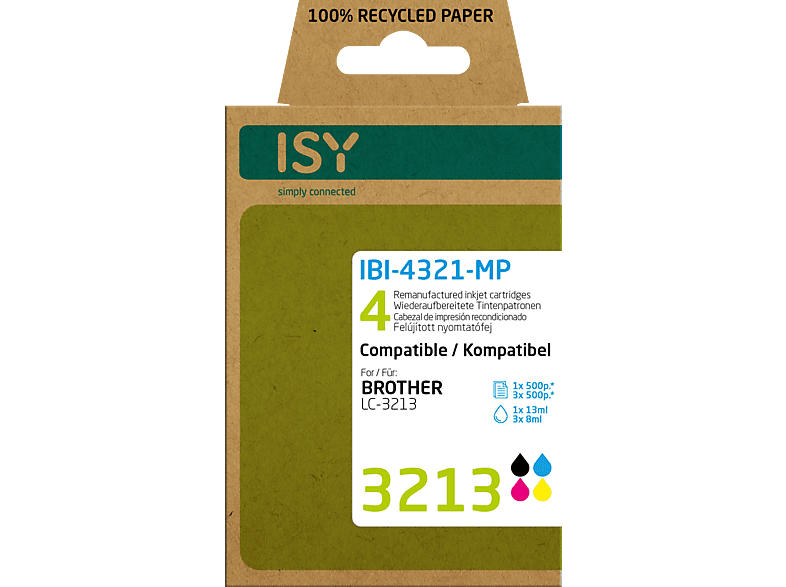 ISY IBI-4321-MP Multipack4 Brother LC-3213, farbig/schwarz, wiederaufbereitet; Tintenpatrone