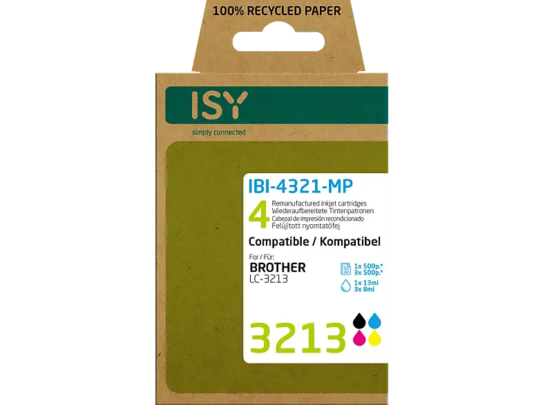 ISY IBI-4321-MP Multipack4 Brother LC-3213, farbig/schwarz, wiederaufbereitet; Tintenpatrone