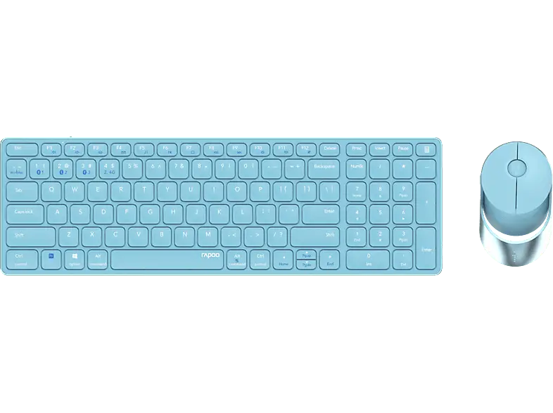 RAPOO 9750M Desktop Set, Multi-Mode, Bluetooth/USB 2.4GHz, qwertz, 1600dpi, Blau