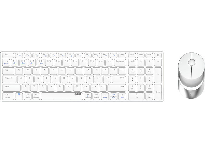 Rapoo 9750M Desktop Set, Multi-Mode, Bluetooth/USB 2.4GHz, QWERTZ, 1600dpi, Weiß