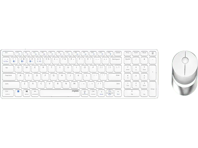RAPOO 9750M Desktop Set, Multi-Mode, Bluetooth/USB 2.4GHz, qwertz, 1600dpi, Weiß