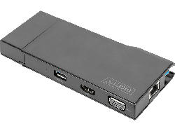 digitUS Travel Docking Station USB 3.0, HDMI, VGA, Gb-LAN, SD + MicroSD Kartenleser, USB-C Adapter, Silber