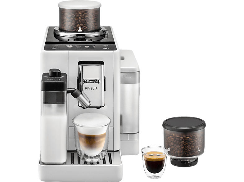 De'Longhi EXAM440.55.W Rivelia - Milk Kaffeevollautomat mit 2 Bohnenbehälter (Weiß, Integriertes Mahlwerk externem Mahlgradregler, 19 bar, externer Milchbehälter)