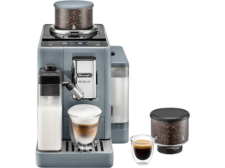 De'Longhi EXAM 440.55 G RIVELIA Kaffeevollautomat (Pepple Grey, Stahlmahlwerk, 19 bar, externer Milchbehälter)