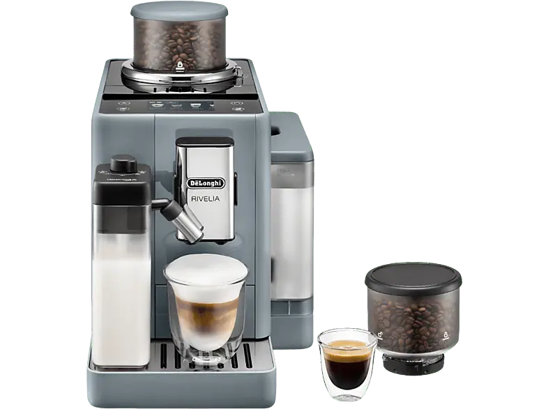 De'Longhi Exam440.55.G Rivelia Kaffeevollautomat (Pepple Grey, Stahlmahlwerk, 19 bar, externer Milchbehälter)