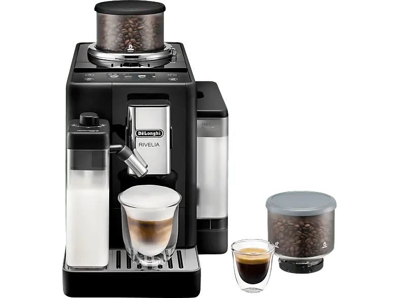 De'Longhi Exam440.55.B Rivelia Kaffeevollautomat (Schwarz, Kegelmahlwerk, 19 bar, externer Milchbehälter) mit 5 Jahre Geräteschutz
