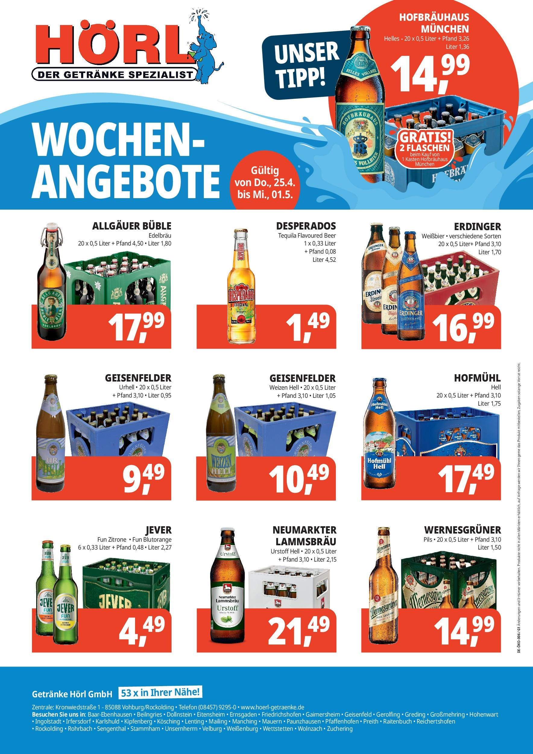 OFFERS - Getränke Hörl: Wochen-Angebote! (ab 24.04.2024) zum Blättern | Seite: 1 | Produkte: Pils, Zitrone, Telefon
