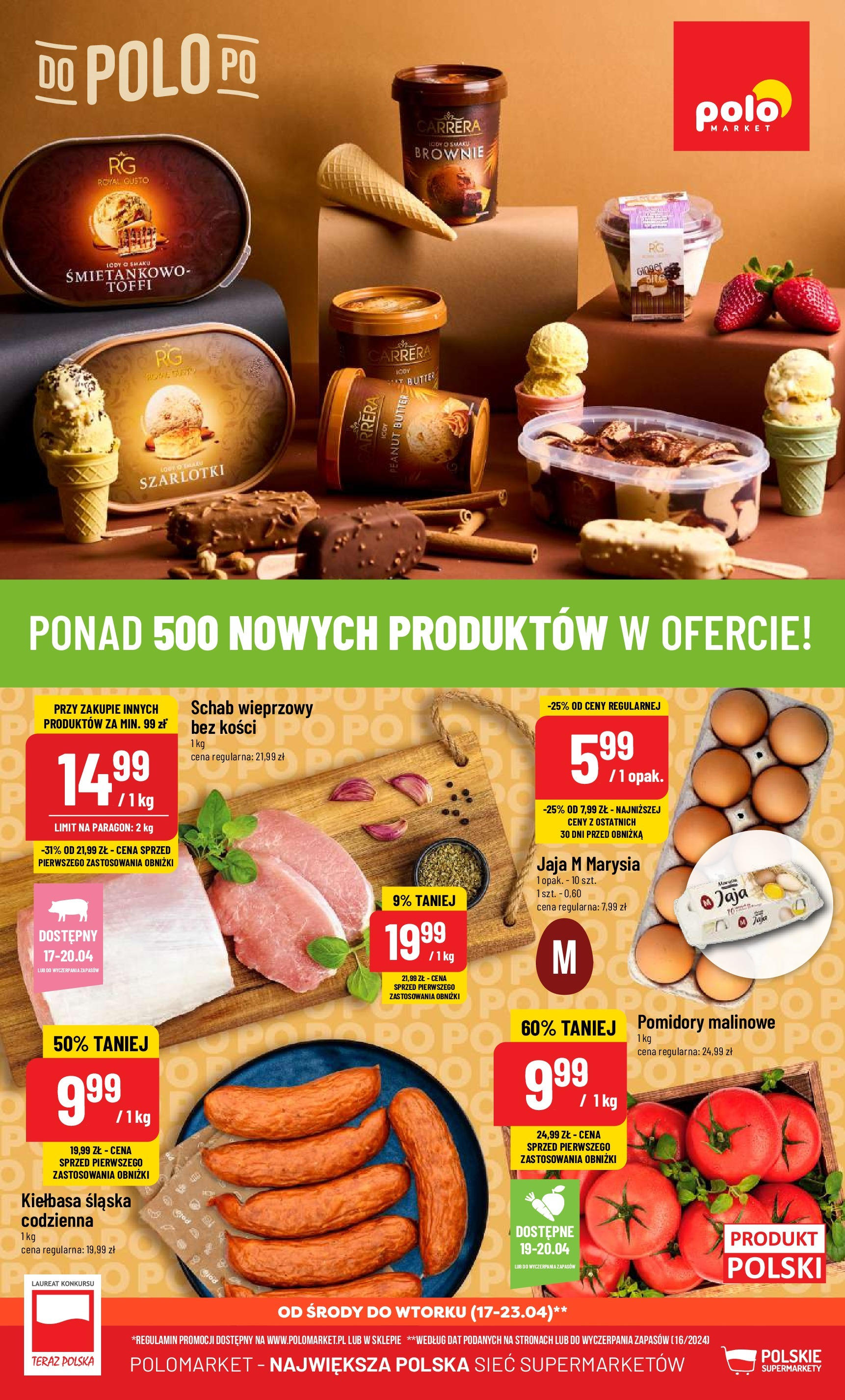 POLOmarket gazetka od jutra (17.04.2024) - Nowa PDF | Strona: 1 | Produkty: Kiełbasa, Pomidory