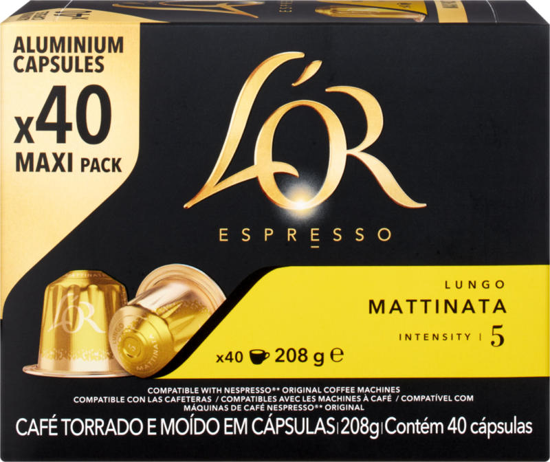 Capsule di caffè Espresso L'Or , Lungo Mattinata, 40 Stück