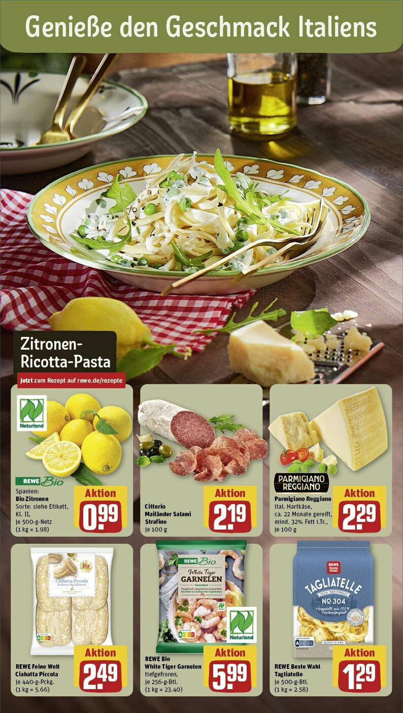 Rewe Prospekt 	 (ab 22.04.2024) zum Blättern » Angebote | Seite: 4 | Produkte: Garnelen, Zitrone, Salami