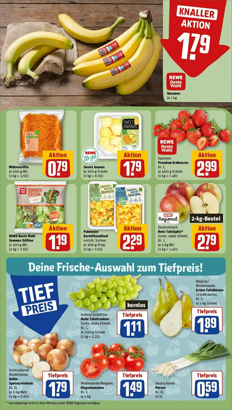 Rewe Prospekt 	 (ab 22.04.2024) zum Blättern » Angebote | Seite: 8 | Produkte: Bananen, Ananas, Erdbeeren
