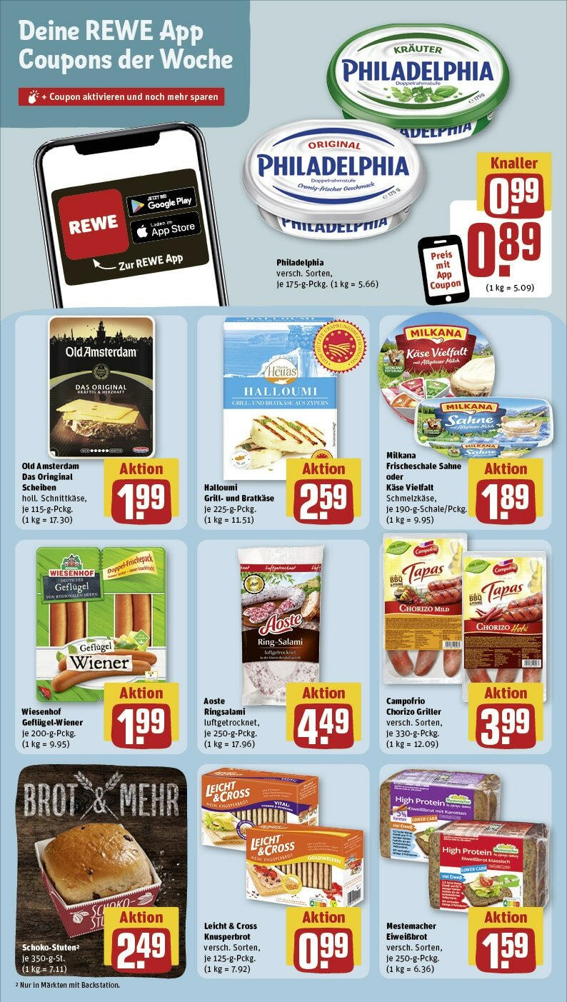Rewe Prospekt 	 (ab 22.04.2024) zum Blättern » Angebote | Seite: 14 | Produkte: Milch, Käse, Brot, Sahne